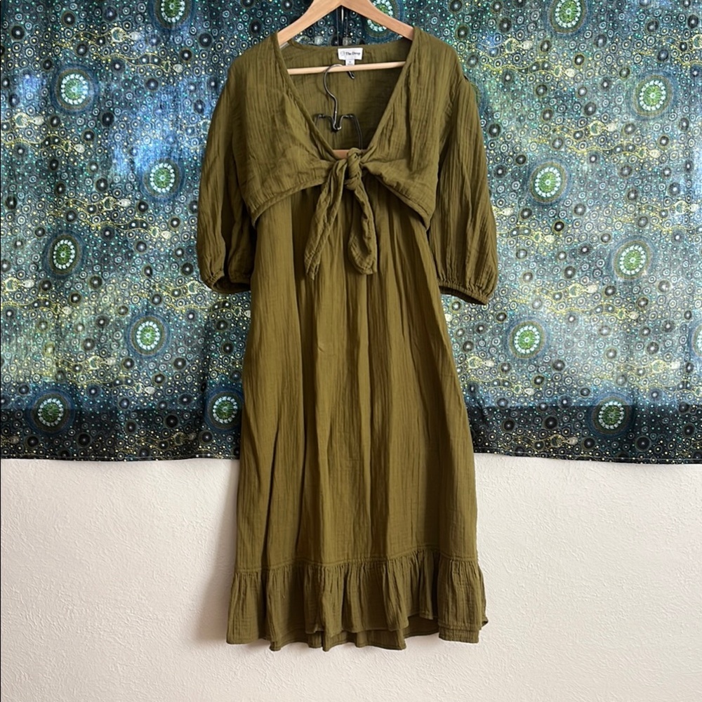 Olive Green Skirt and Tie-Front Top Size M